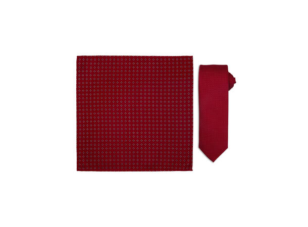 Santi silkeslips+lommetørkle mønstret sett hengende X-mas rød 