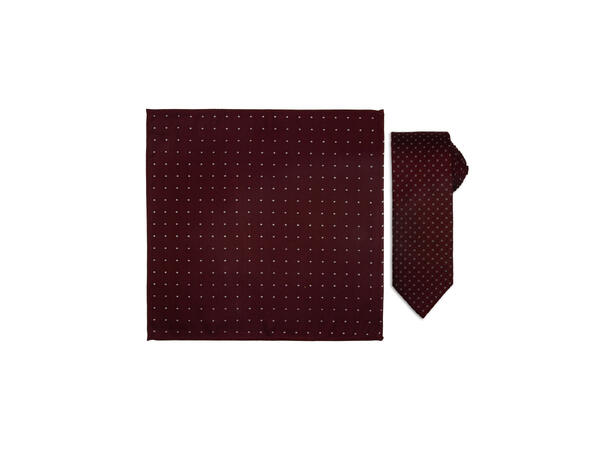 Santi silkeslips+lommetørkle mønstret sett hengende X-mas vinrød 