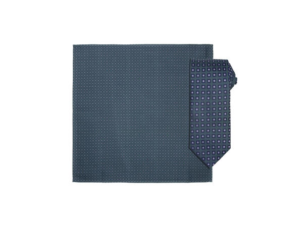 Santi silkeslips+lommetørkle mønstret sett hengende grønn 