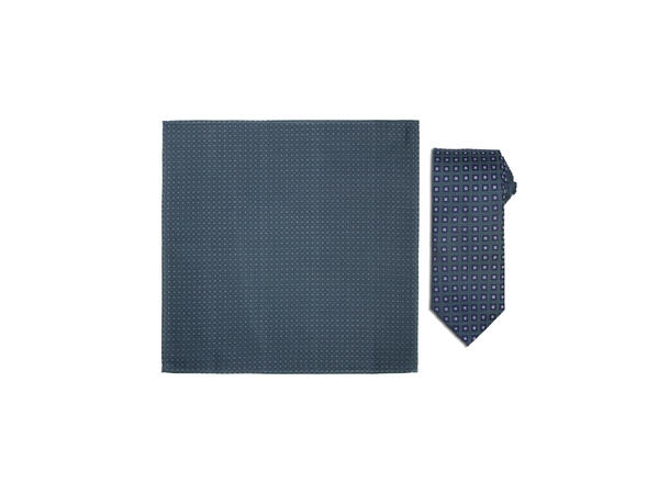 Santi silkeslips+lommetørkle mønstret sett hengende grønn 