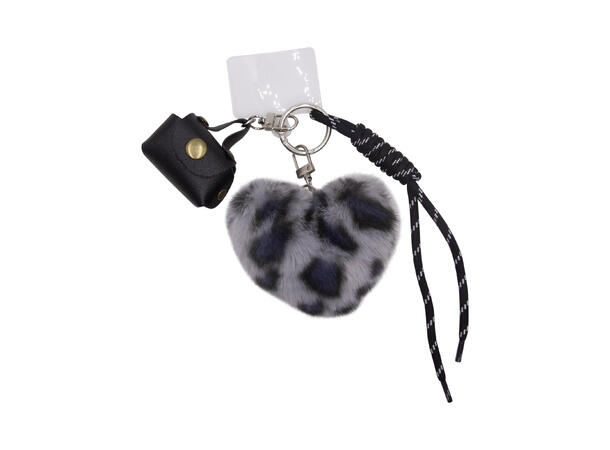 Veskepynt "fur" hjerte dyreprint* sort/grå 