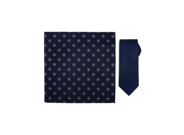 Da Vinci slips+lommetørkle mønstert* sett hengende blå 