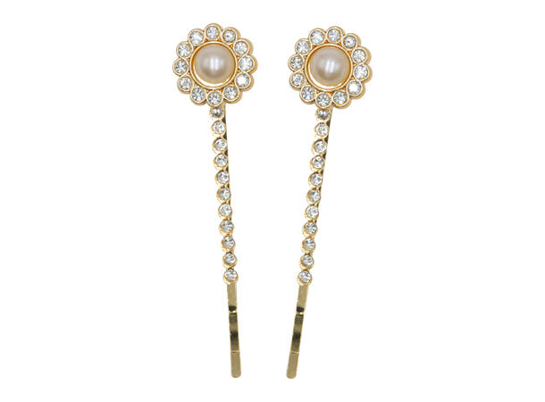 Hårspenne "små frenchs pins" gull Blomst m/perle 