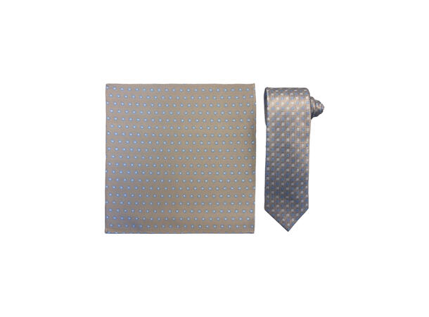 Santi silkeslips+lommetørkle mønstert* sett hengende beige 