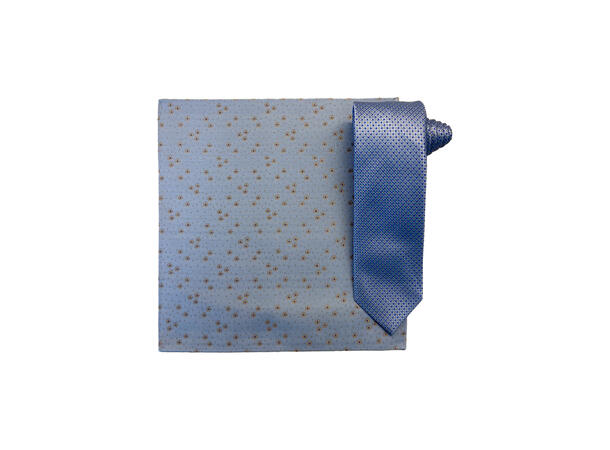 Santi silkeslips+lommetørkle mønstert* sett hengende blå 