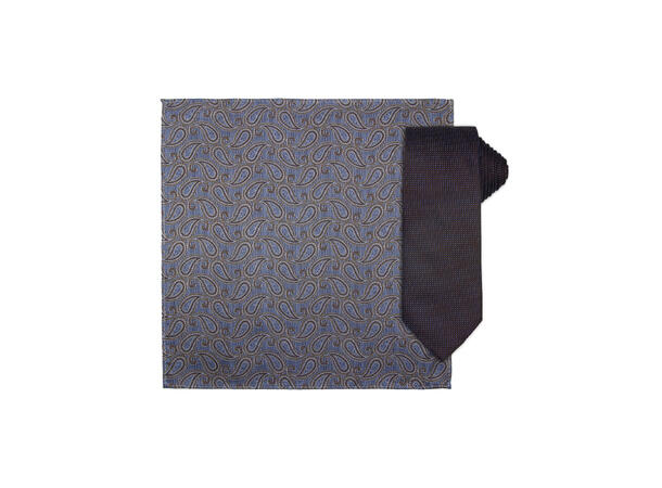 Santi silkeslips+lommetørkle mønstert* sett hengende brun 