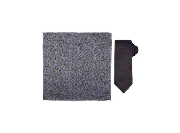 Santi silkeslips+lommetørkle mønstert* sett hengende brun 