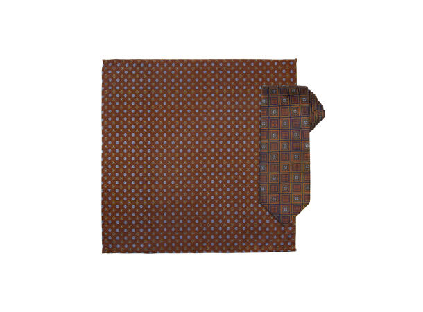 Santi silkeslips+lommetørkle mønstret* sett hengende cognac 