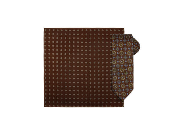 Santi silkeslips+lommetørkle mønstret sett hengende cognac 
