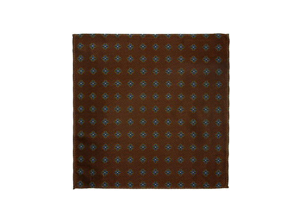 Santi silkeslips+lommetørkle mønstret sett hengende cognac 