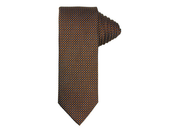 Santi silkeslips+lommetørkle mønstret sett hengende cognac 