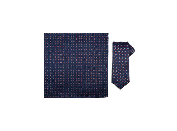 Santi silkeslips+lommetørkle paisley sett hengende rød/navy 