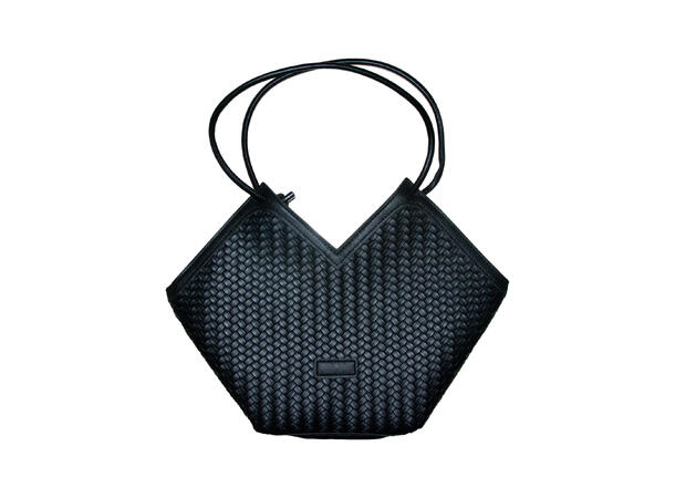 Veske flettet m/glidelås & sølv tilbehør sort 