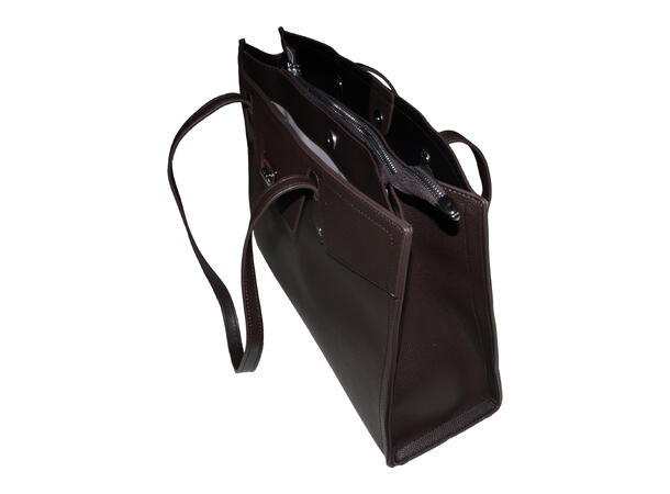 Veske stor m/lås front brun (sølv tilbehør) 