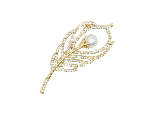 Brosje Fjer gull Strl.: 7cm 