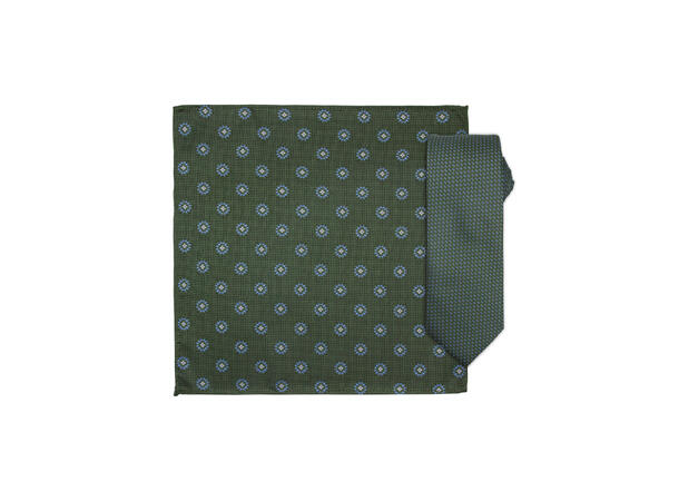 Da Vinci slips+lommetørkle mønstert sett hengende grønn 