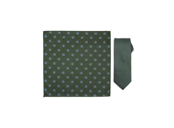 Da Vinci slips+lommetørkle mønstert sett hengende grønn 