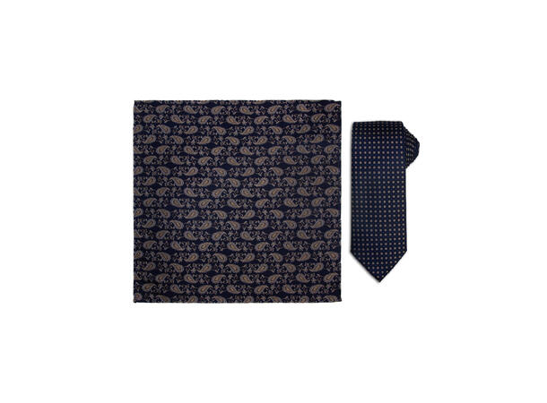 Santi 8cm silkeslips+lommetørkle sett hengende blå 