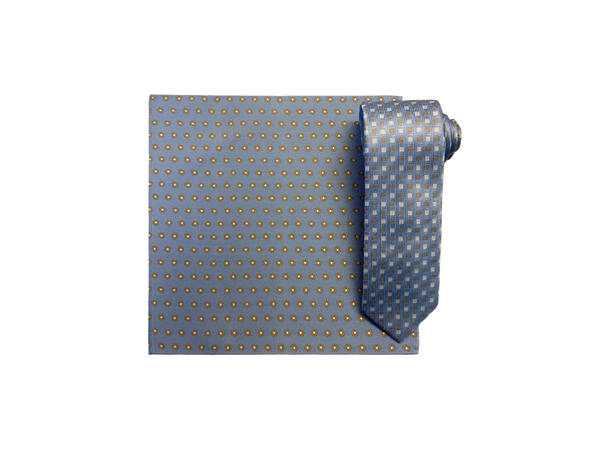 Santi silkeslips+lommetørkle mønstert* sett hengende lys blå 