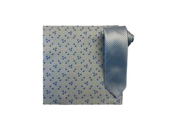 Santi silkeslips+lommetørkle mønstert sett hengende grønn 