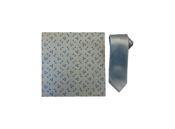 Santi silkeslips+lommetørkle mønstert sett hengende grønn 