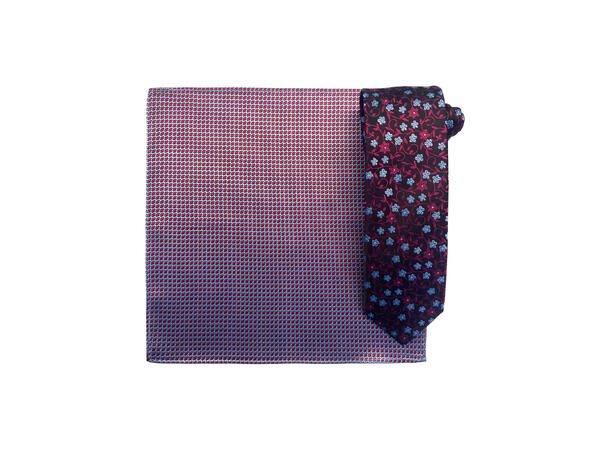 Santi silkeslips+lommetørkle mønstert sett hengende rosa 