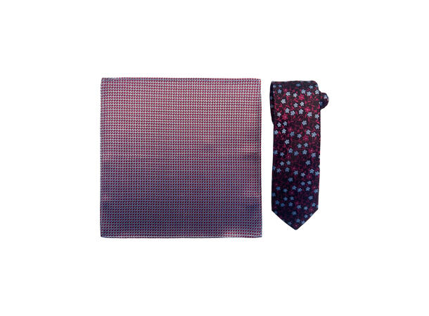 Santi silkeslips+lommetørkle mønstert sett hengende rosa 