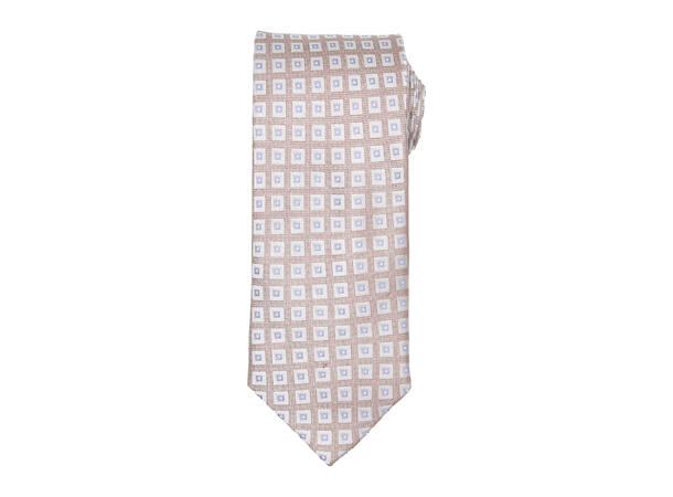 Santi silkeslips+lommetørkle mønstret sett hengende beige 