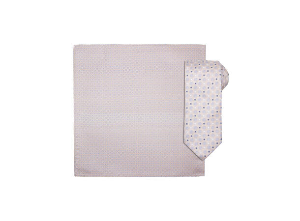 Santi silkeslips+lommetørkle mønstret sett hengende beige 