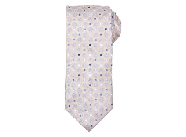 Santi silkeslips+lommetørkle mønstret sett hengende beige 