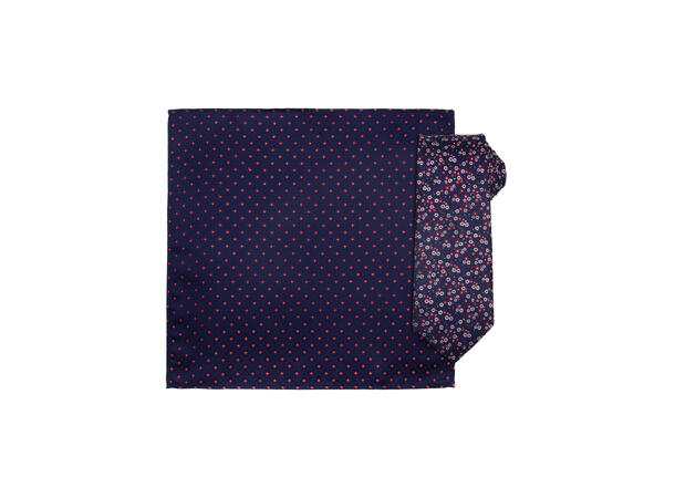 Santi silkeslips+lommetørkle mønstret sett hengende rød/navy 