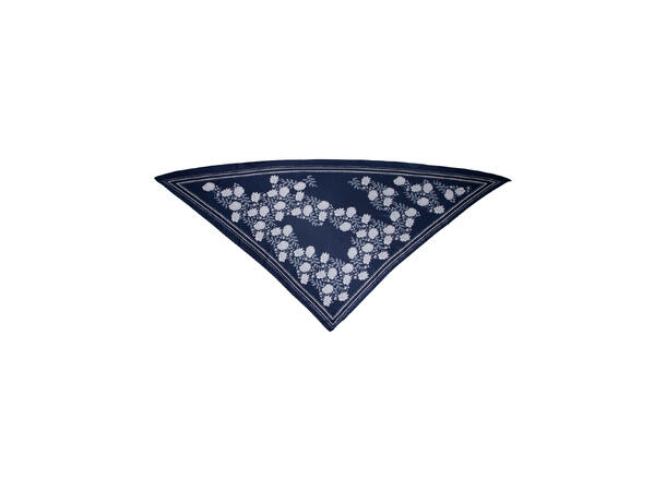 Skjerf triangel blå m/blomster 65x130 