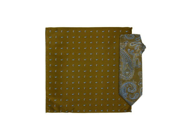 Da Vinci slips+lommetørkle mønstert sett hengende beige 