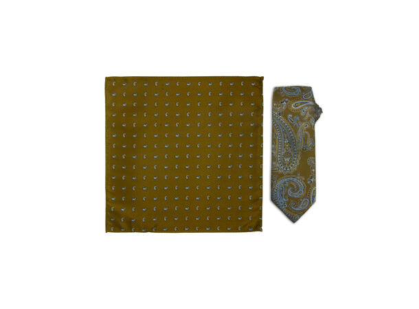 Da Vinci slips+lommetørkle mønstert sett hengende beige 