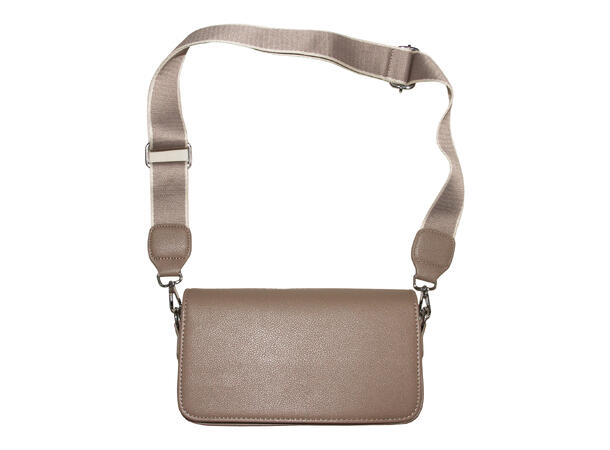 Håndveske m/bred skulderrem m/sølv tilbehør taupe 