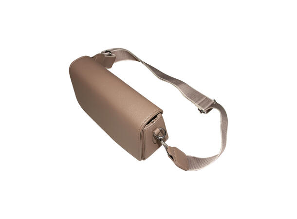 Håndveske m/bred skulderrem m/sølv tilbehør taupe 