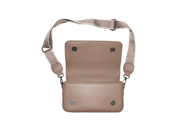 Håndveske m/bred skulderrem m/sølv tilbehør taupe 