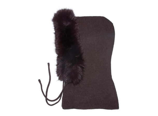 Lue m/hoodie og pels kant brun Høst26 