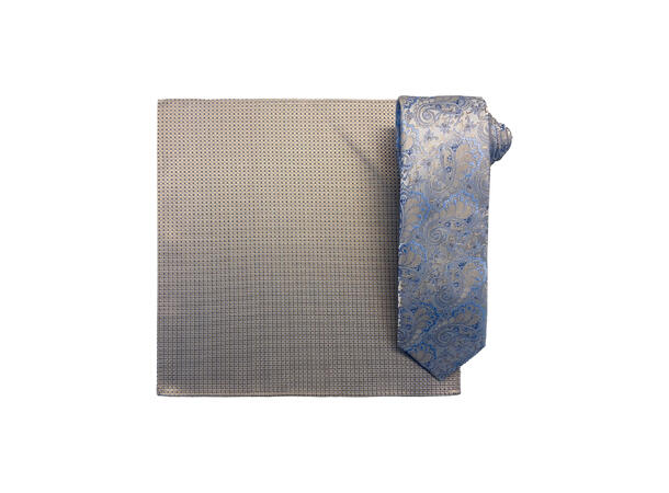 Santi silkeslips+lommetørkle mønstert sett hengende beige 