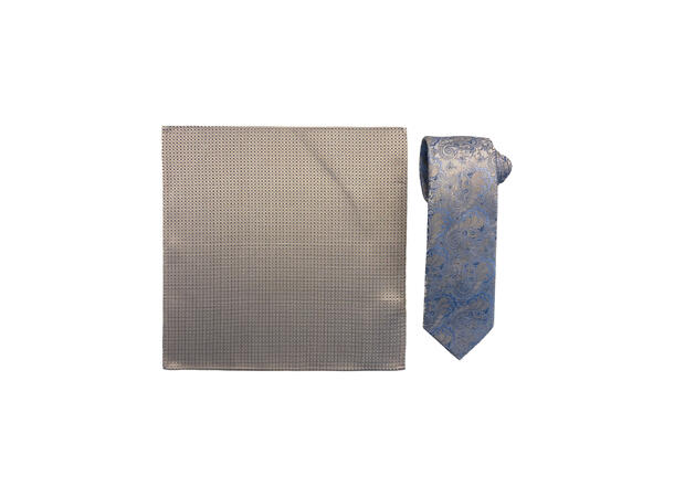 Santi silkeslips+lommetørkle mønstert sett hengende beige 