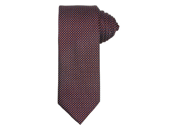 Santi silkeslips+lommetørkle mønstret sett hengende vinrød 