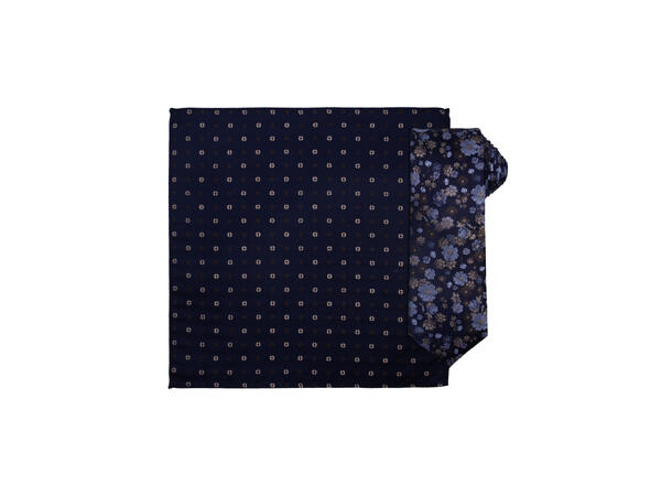 Santi silkeslips+lommetørkle mønstret sett hengende navy 