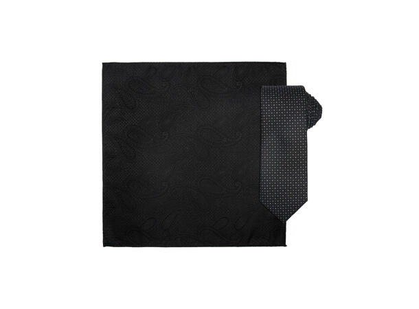 Santi silkeslips+lommetørkle mønstret sett hengende sort 
