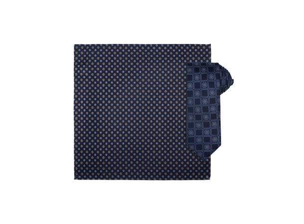 Santi silkeslips+lommetørkle mønstret sett hengende navy 
