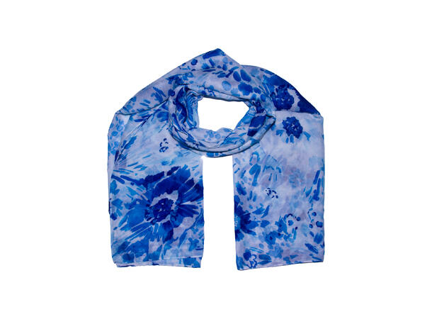 Skjerf m/blomster 90x180 blå 