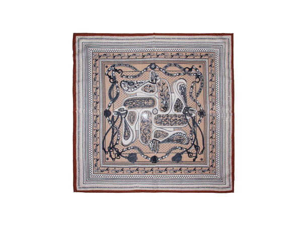 Skjerf mønstert Ull 70x70 cognac 