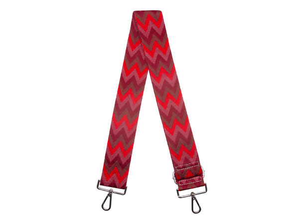 Skulderrem til veske "zig zag" 5cm m/sølv tilbehør vinrød 
