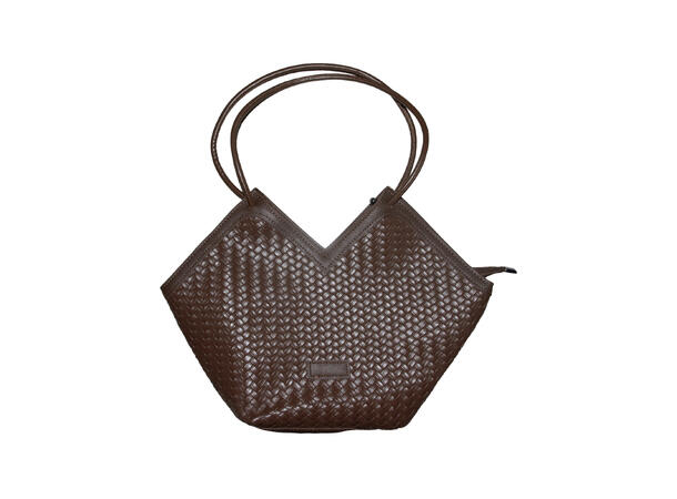 Veske flettet m/glidelås & sølv tilbehør brun 