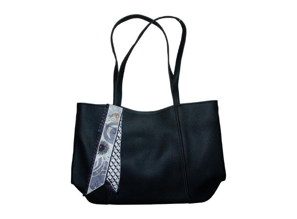 Veske m/hank og skjerf m/sølv tilbehør sort 