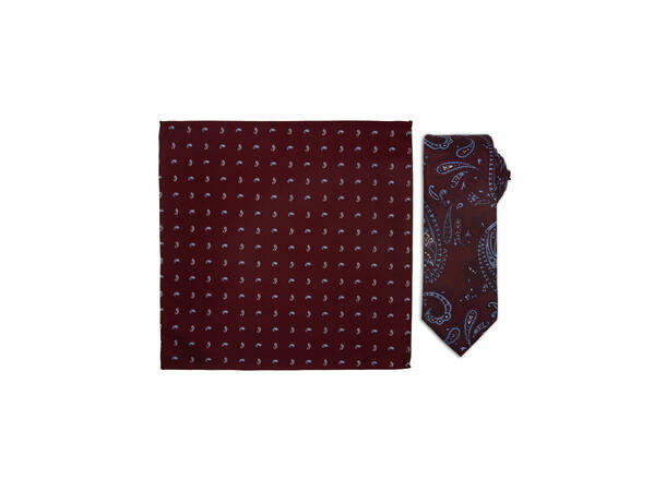 Da Vinci slips+lommetørkle mønstert sett hengende vinrød 